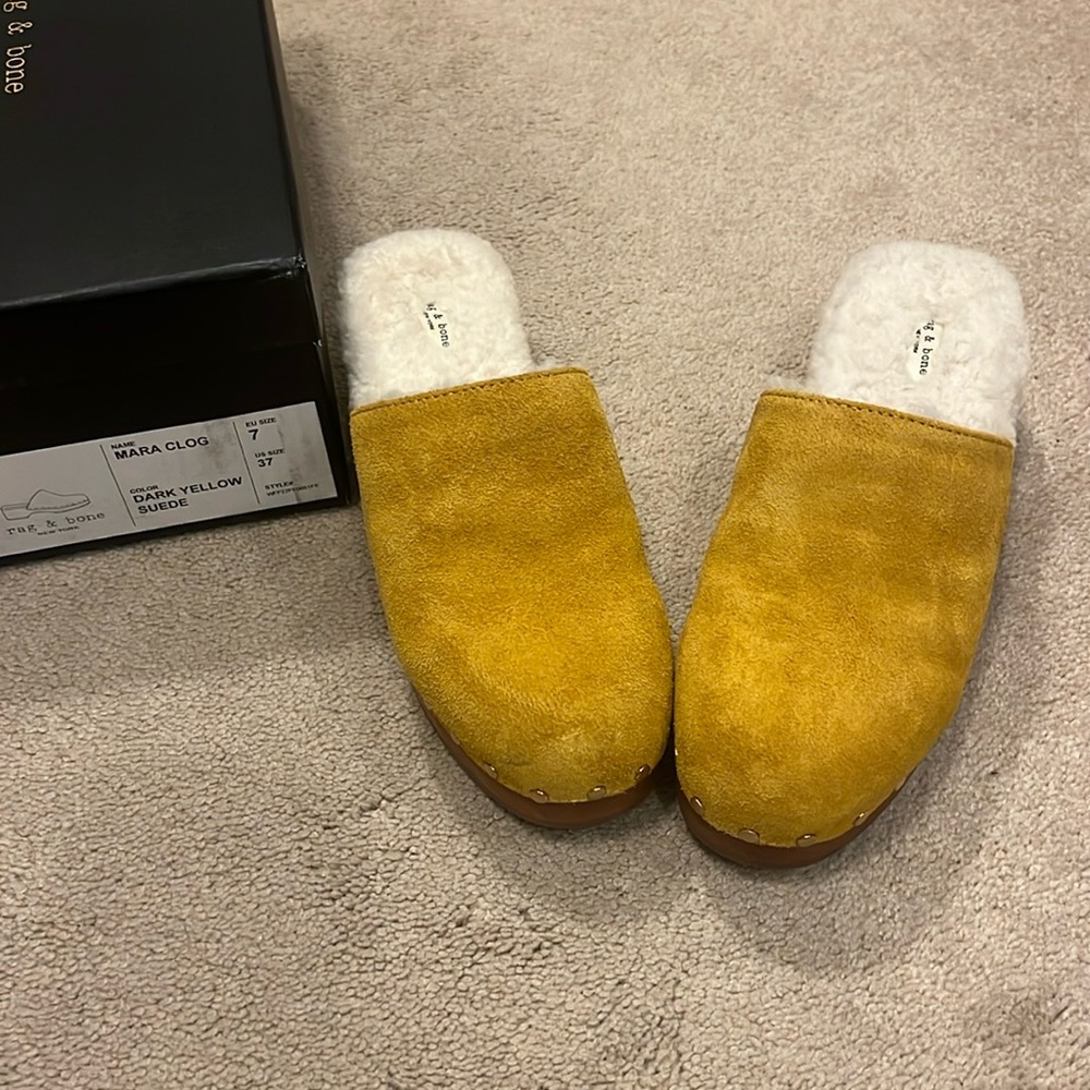 Rag & Bone Mara Clog dark yellow suede. Size 37